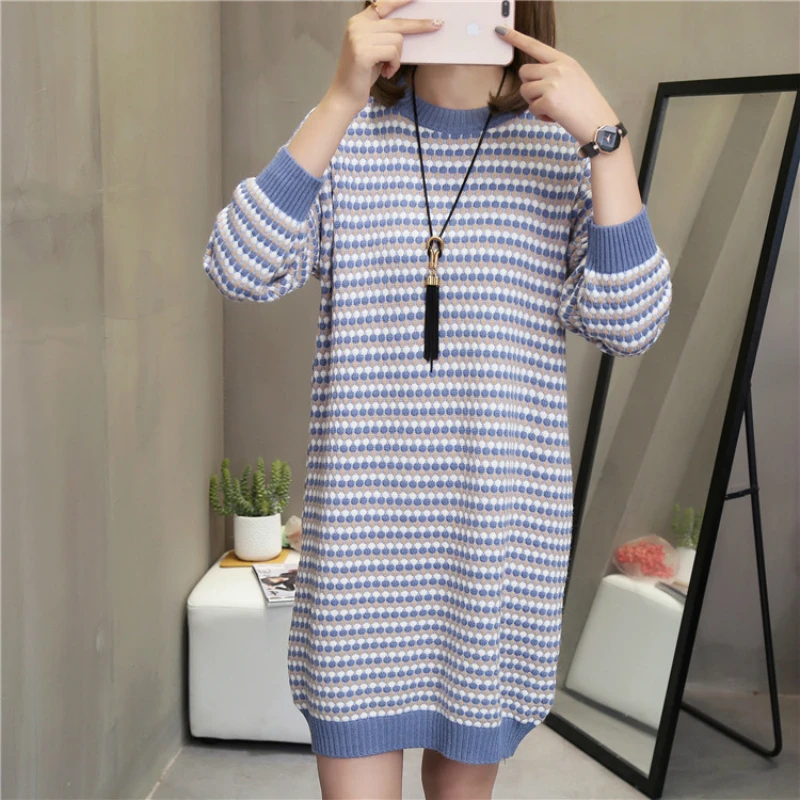 

Pregnant Women's Nursing Clothes New Fashion Maternity Sweaters Winter Tops Stripe Knitted Sweater Dress Breast Feeding