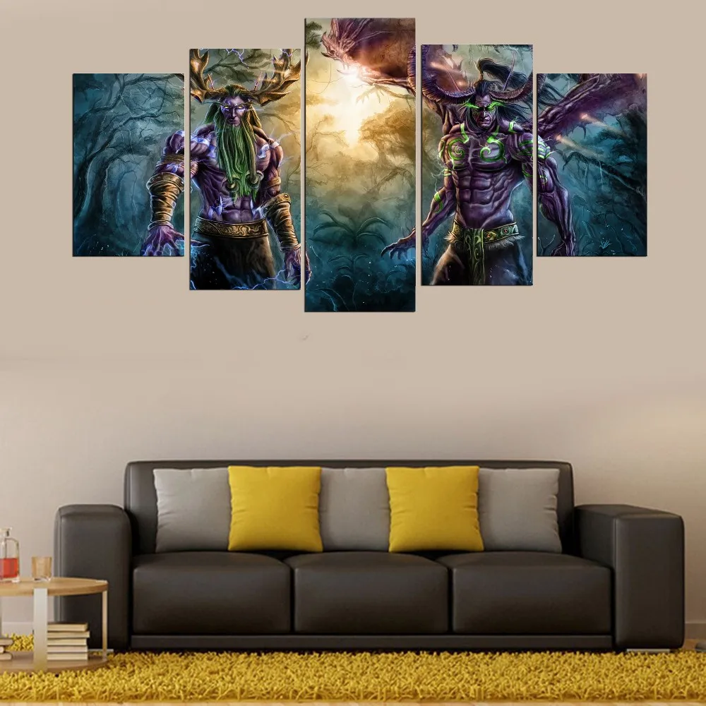 

Fashion Wall Art Modular Cuadros Pictures 5 Panel World Of Warcraft Game Poster Modern Home Decor For Living Room Frameworks