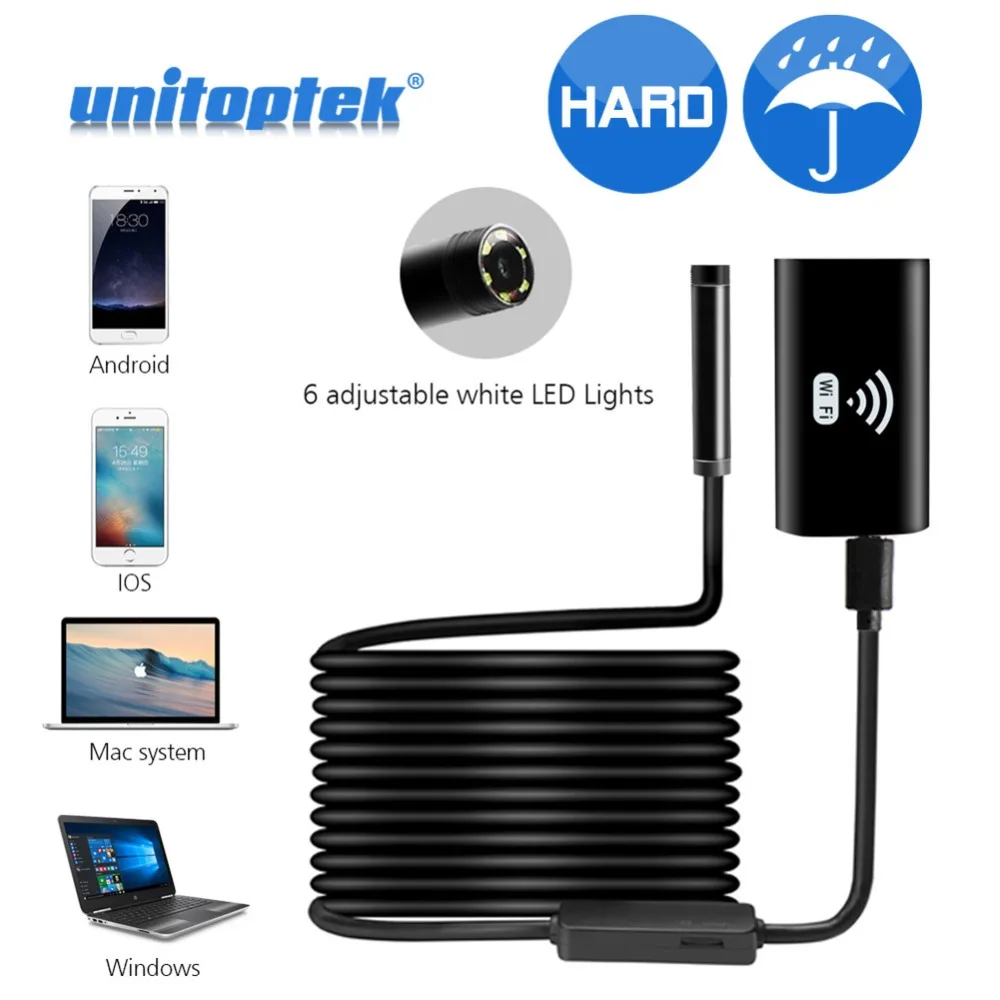 Kopen 2 m 5 m Hard Flexibele Snake WIFI Android Endoscoop Camera HD 720 p 8mm 2MP iPhone Draadloze Borescope pijp Inspectie Camera Wifi
