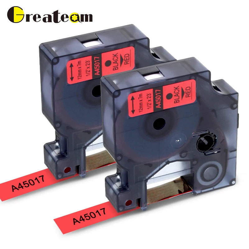 Greateam 2 шт./лот 45017 совместимый с dymo D1 S0720570 запечатанных лент для черный на красном