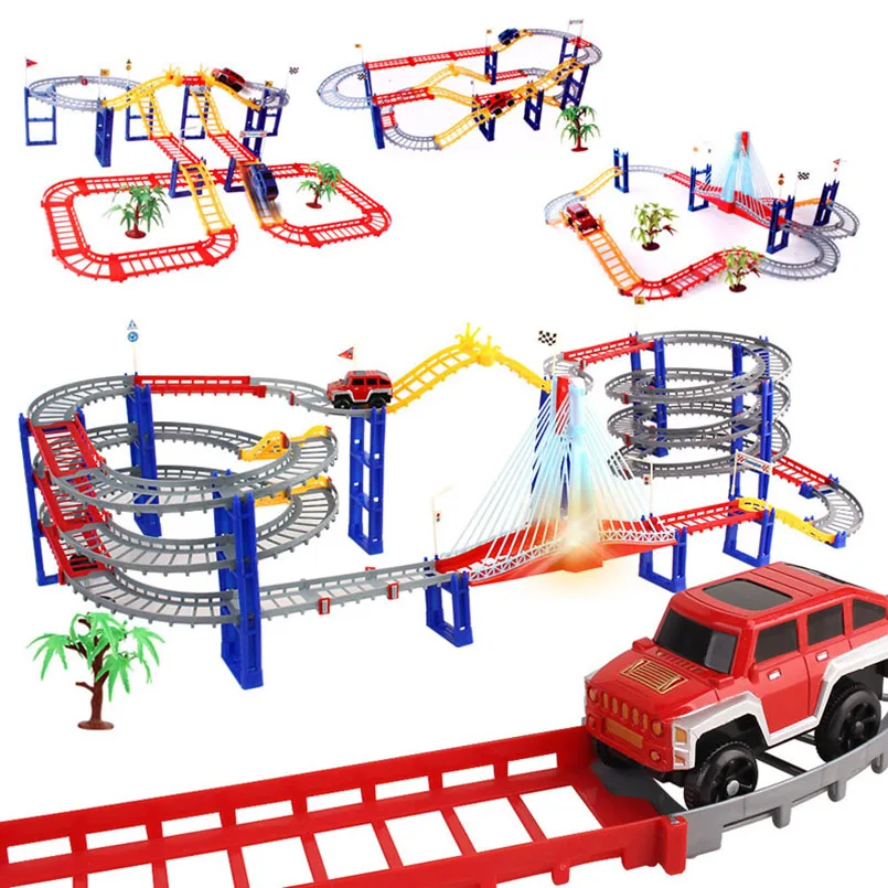 

Multi-type Track Railway Magical Racing Track Play Set DIY Bend Luminous Race Track Electronic Flash Light Car Toys for Children