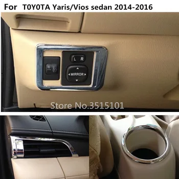 

car ABS chrome rear outlet fog light switch panel+upside Air conditioning Vent 4pcs For Toyota Vios/Yaris sedan 2014 2015 2016
