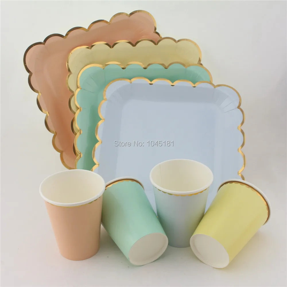 Gold Square Paper Plates Party Supply 7 Pack of 20