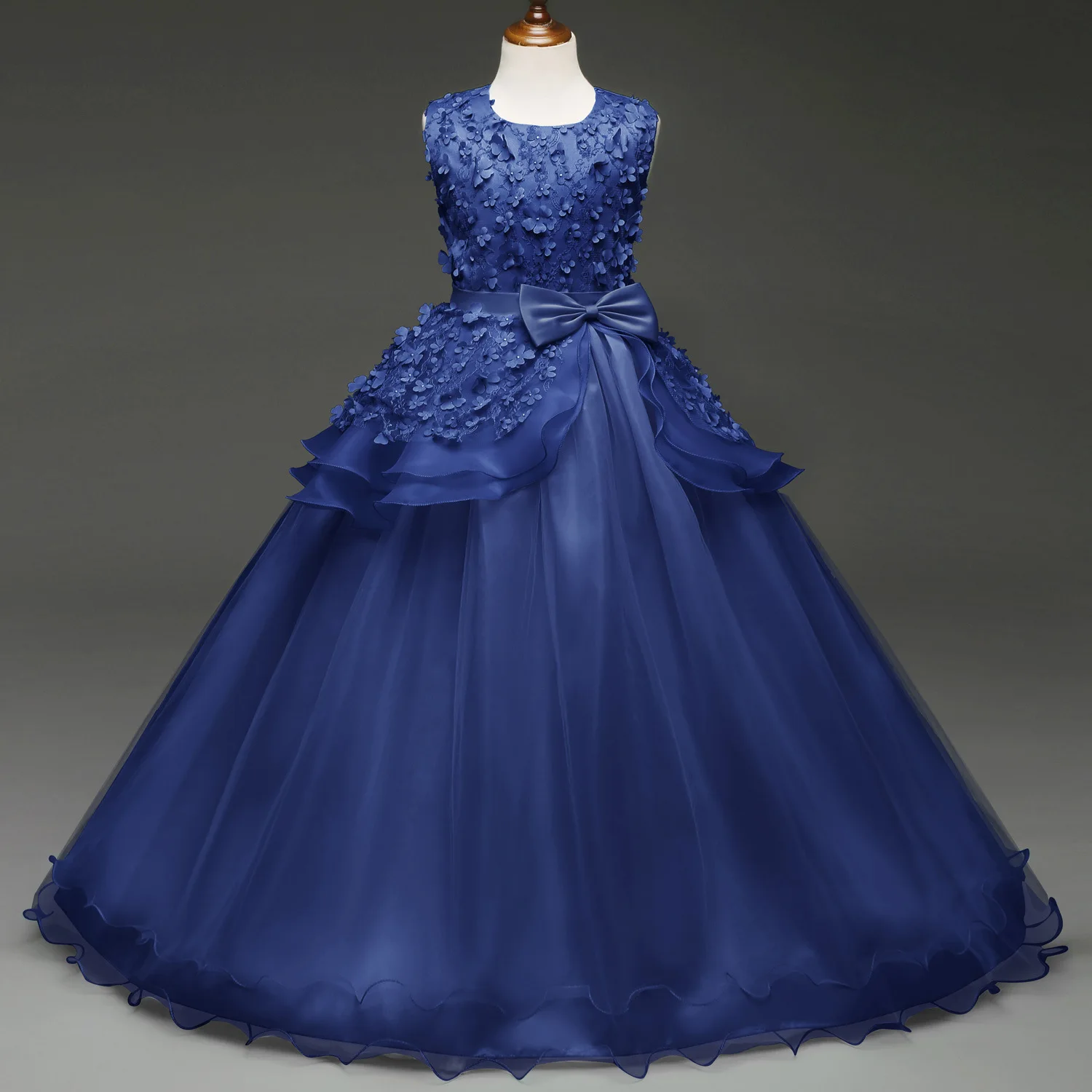 

Princess Pink Lace appliques Flower Girl Dresses 2018 Tulle Girls Pageant Dresses First Communion Dresses Kids Evening Gowns