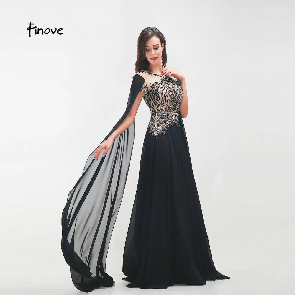 Finove New Style Long Evening Dress Woman Chic Evening Gown Beading Full Sleeved Floor Length Formal Clothing Plus Size