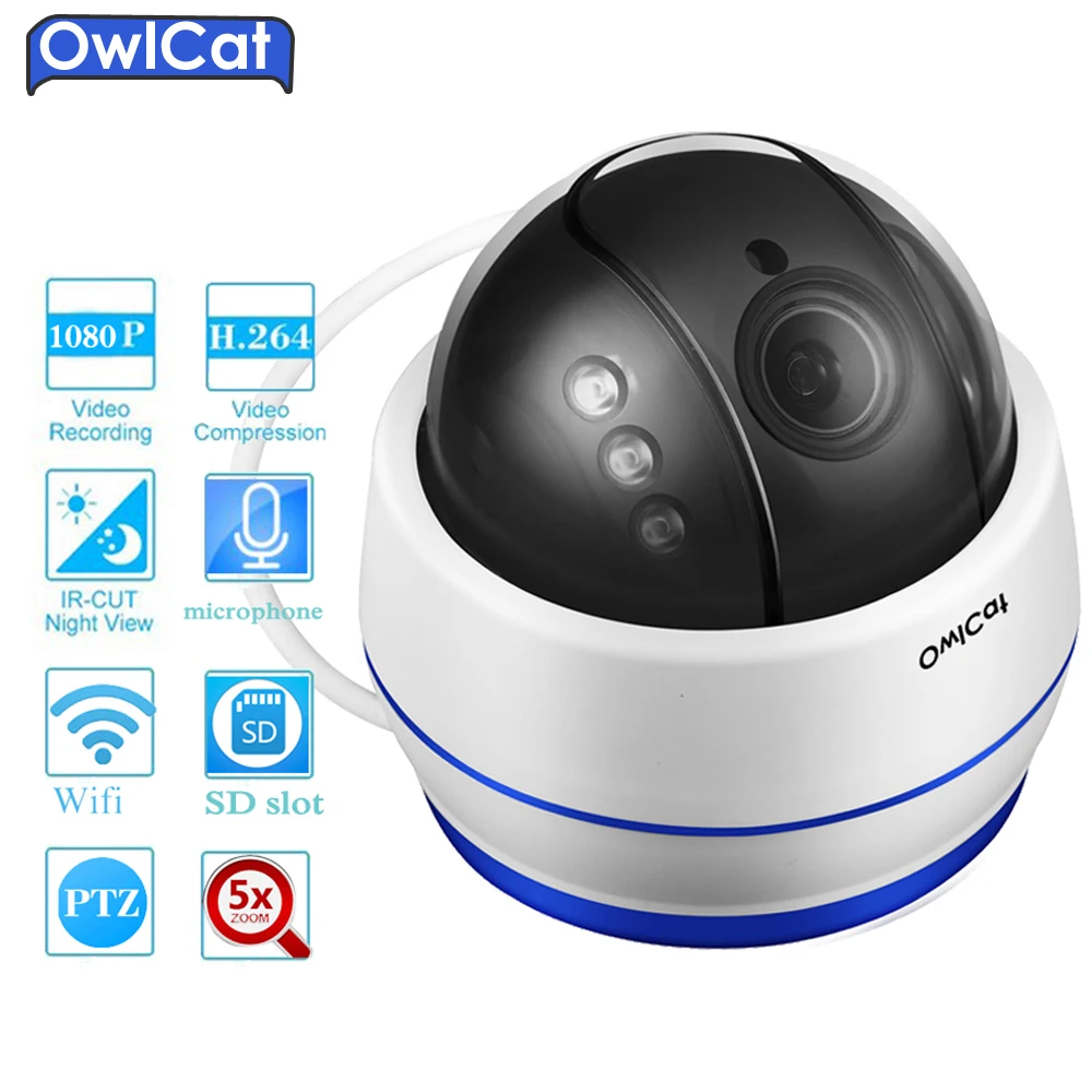 OwlCat HD 5MP купольная PTZ ip-камера Wifi 5X оптический зум аудио/микрофон безопасности Wi-Fi камера видеонаблюдения SD слот IR Night ff2.4 P2P