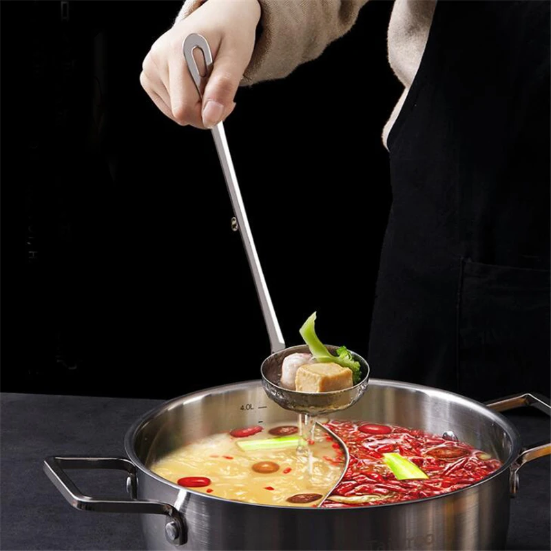 Stainless Steel Long Handle Soup Spoon Hot Pot Colander Strainer Tablespoons Portable Tableware Filter With Hook | Дом и сад
