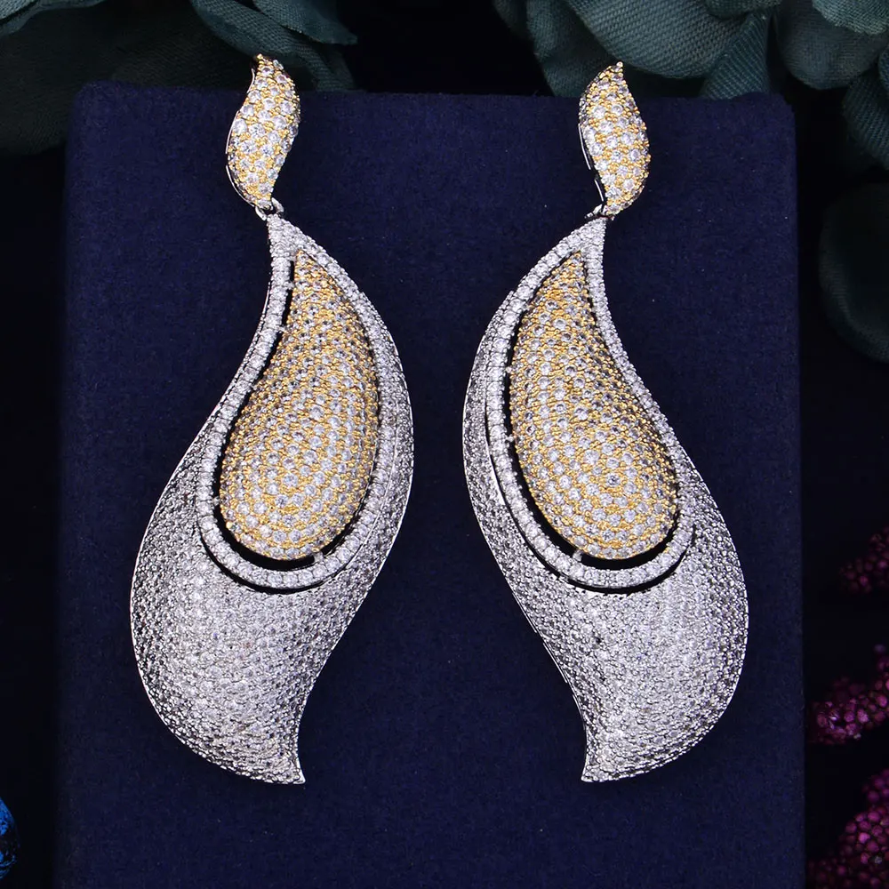 

GODKI 70mm Luxury Popular S Shape Leaf Full Mirco Setting Cubic Zirconia Naija Wedding Earring Fashion Jewelry for Women