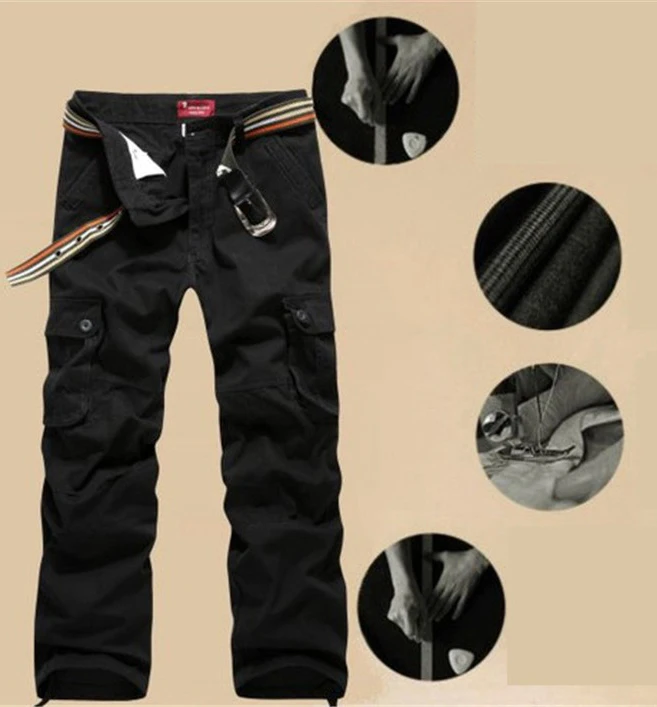 Мужские брюки-карго, военные, армейские, хлопок, хаки/черный цвет, большие размеры 30-44, мужские длинные брюки, Pantalon, Homme, Прямая поставка