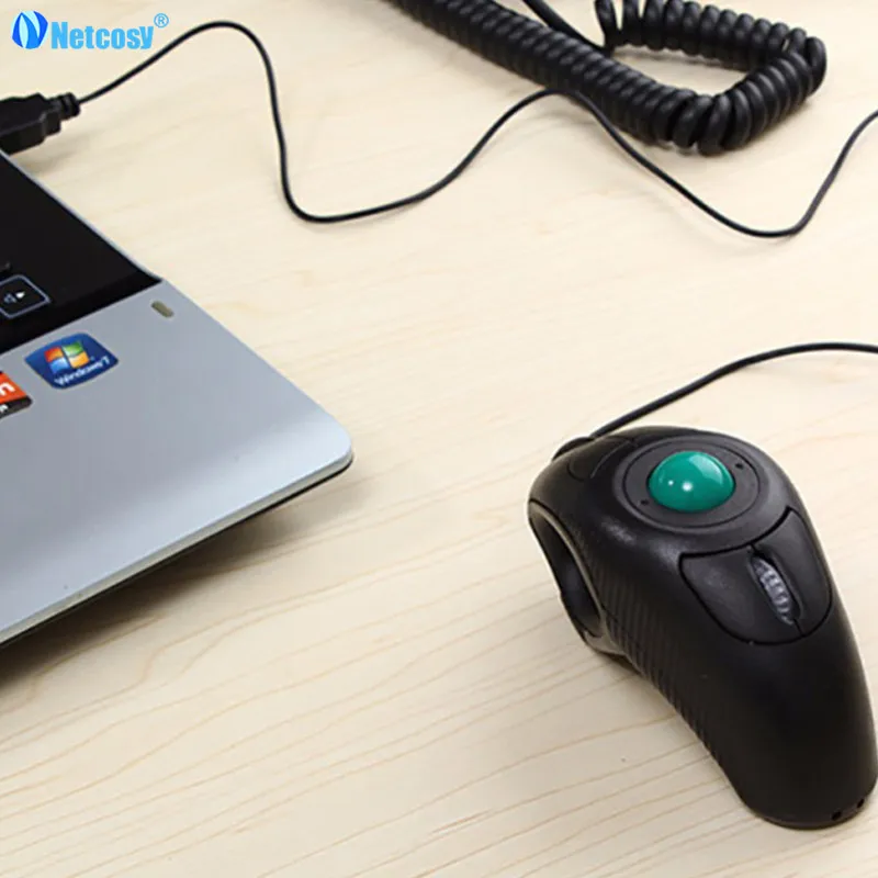 

Netcosy Black USB Wired PC Laptop Finger HandHeld Trackball Mouse Mice w/ Laser Pointer