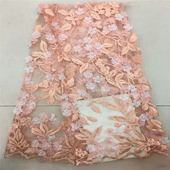 

3D Appliquesd High Quality 2018 Nigerian Lace Fabrics Tulle Beaded African Lace Fabric Embroidered French lace for dress RF4-30