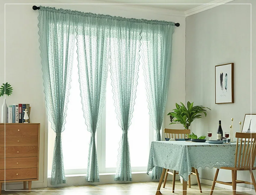 Светло-зеленые кружевные готовые шторы для гостиной белые оконные дапировки шторы тюль прозрачные панели индивидуальные M090-40