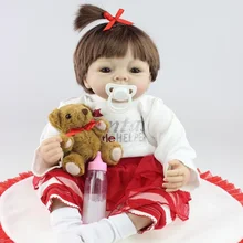 22 дюймов 55 см магнитный рот возрождается кукла мягкого силикона реалистичного игрушки подарок для детей рождественский подарок длинные волосы красные санта