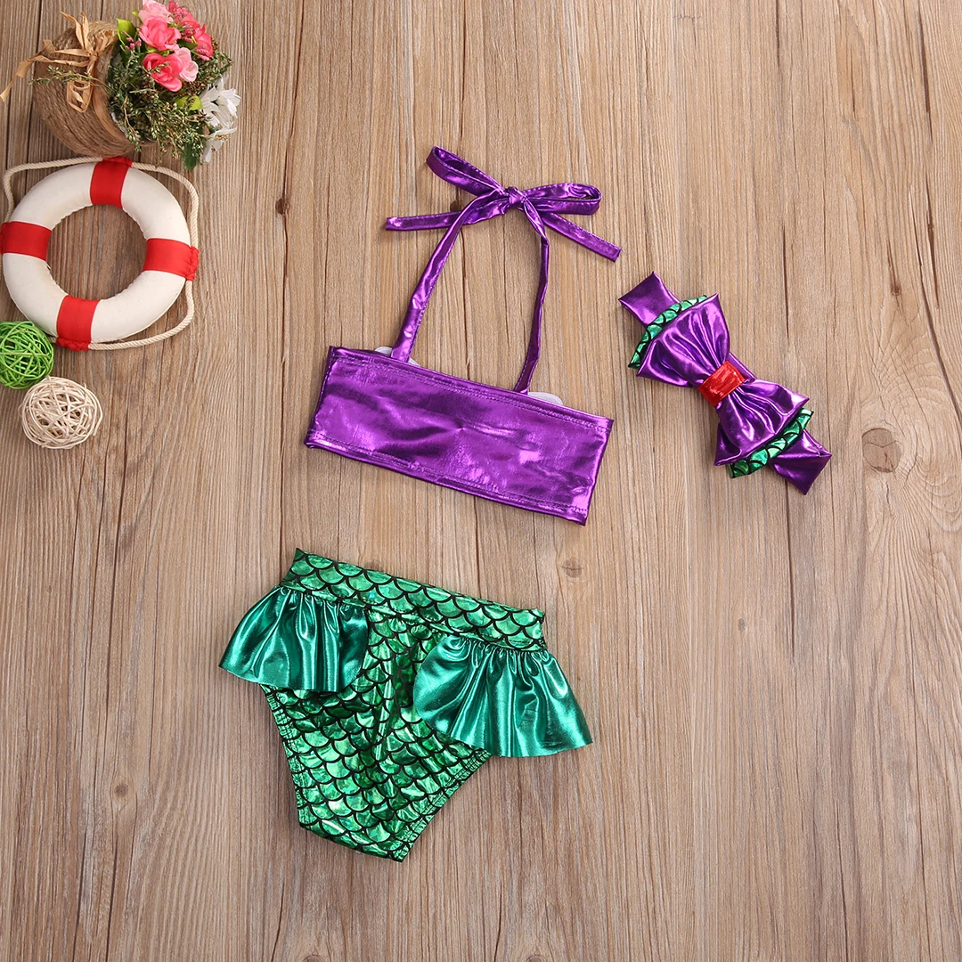 Emmababy 3Pcs Clothes Set! Toddler Baby Kid Mermaid Bikini Swimsuit Swimwear Tankini Bathing Suit