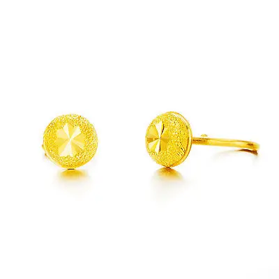 

New Pure 999 24K Yellow Gold Earring Women Carved Round Stud Earrings 1.4-1.6g