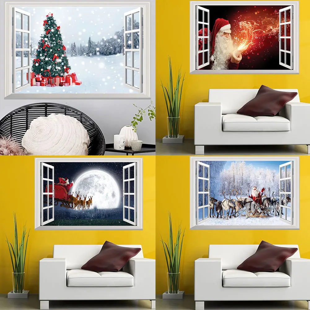 Рождество 3D окна наклейки на стену с узорами книги по искусству настенная Xmas