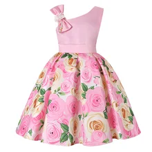Girls Dress Flower Girls oblique shoulder floral Ruffles Princess Party Dresses kids Vestidos Wedding Bridesmaid Dress lol two tone oblique shoulder split dress
