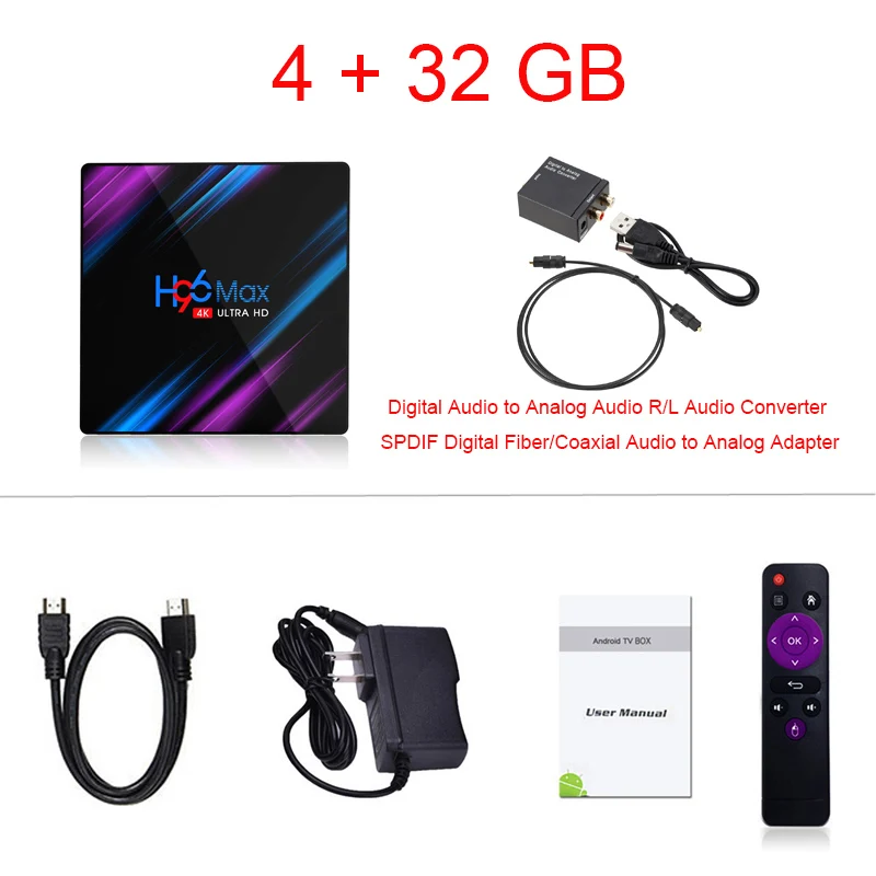 H96 MAX 9,0 Android Smart tv Box 4 Гб+ 64 Гб Беспроводная IP tv Box 4K USB телеприставка WiFi 5G для Netflix Youtube Google Play - Цвет: 4 32 audio converter