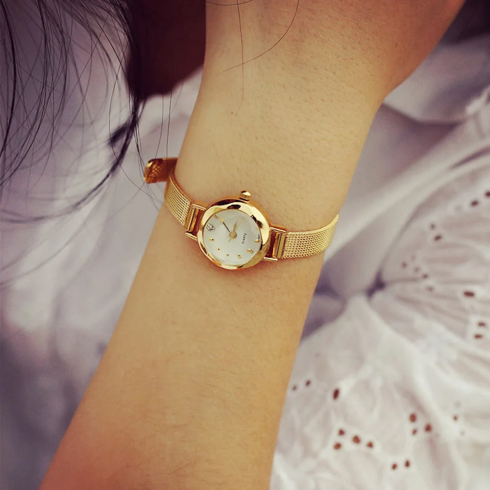 

Gold Watch Women Watches Mesh Stainless Steel Fashion Discount Female Clock Rhinestone Crystal Relogio relojes