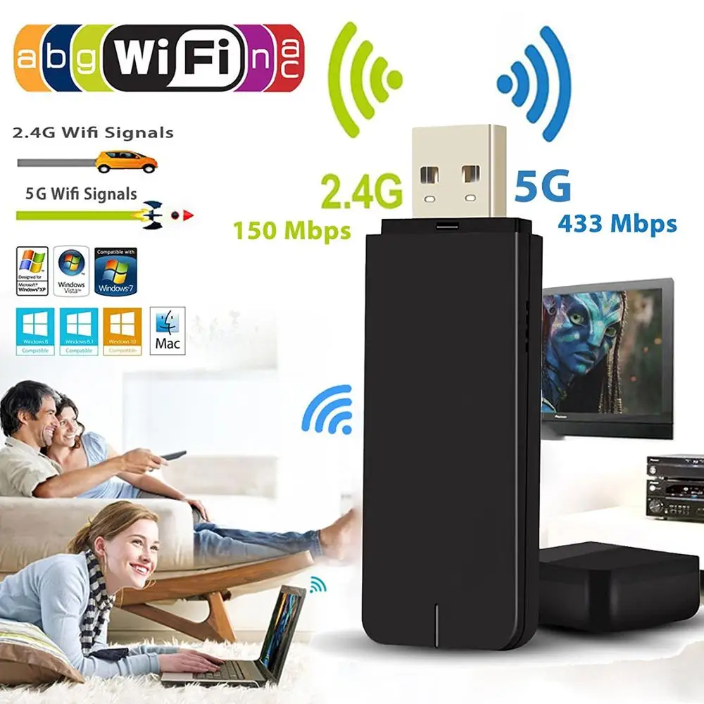 802.11AC 600Mbps Wifi USB Mini MTK7610 2.4g/5.8g Dual Band 500 Meters Long Range Wifi Adapter