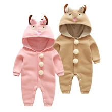 Одежда для новорожденных, Осенние костюмы для маленьких мальчиков с рисунками животных, худи, хлопковые комбинезоны для маленьких девочек, розовый комбинезон в стиле оленя, верхняя одежда