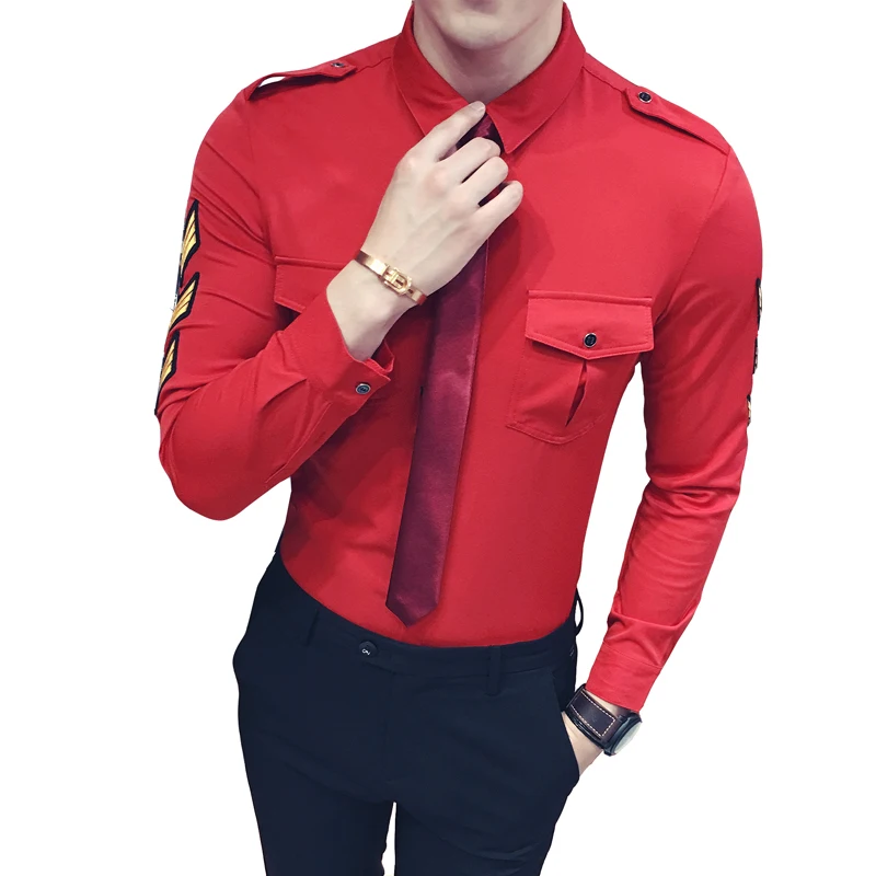 Shirt Men's High end Fashion Business Solid Color Slim Long Sleeve Top