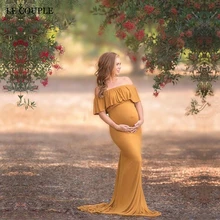 Le Couple Cotton Maternity Photography Dresses Cotton Ruffles Maxi Maternity Gown For Photo Shoot Pregnancy Dresses