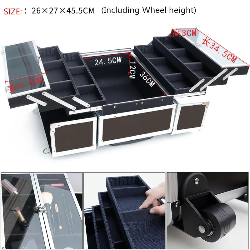 

Professional trolley cosmetic case, beauty nail tattoo makeup box, multi-function storage toolbox,beauty cosmetic bag,
