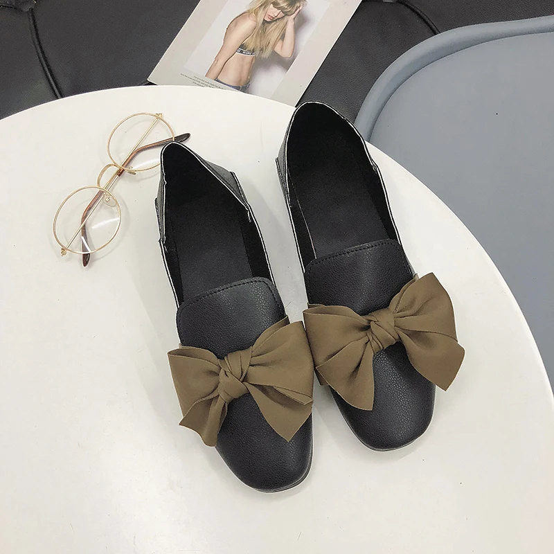 Весенне-осенняя женская обувь на плоской подошве, лоферы с бантиком, туфли-лодочки, обувь на низком каблуке без застежки, женская обувь, большие размеры 35-41, N7143 - Цвет: Black2