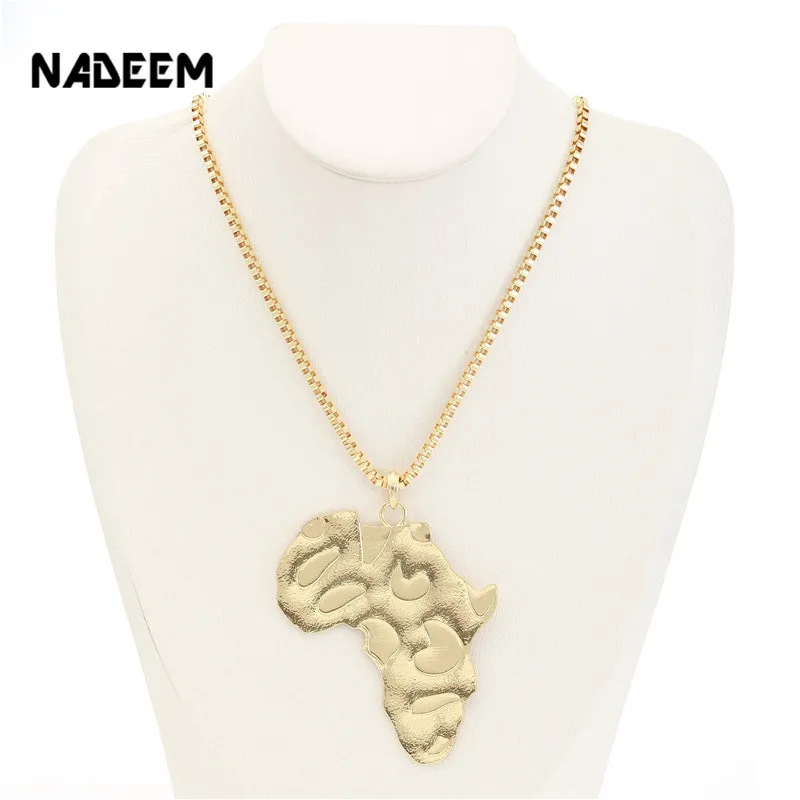 

Wholesale Hiphop Africa Map Pendant Necklace Gift Gold Color African Punk Design Chain Collar Necklace Men Women Jewelry