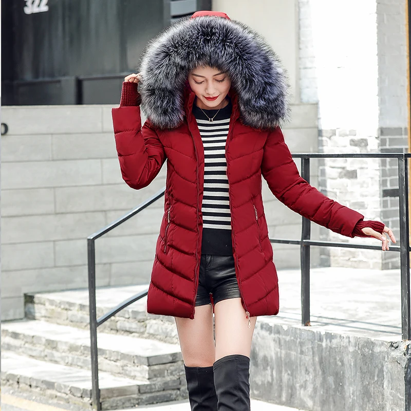 Куртка женская с капюшоном и искусственным лисьим мехом|fashion winter jacket women|winter