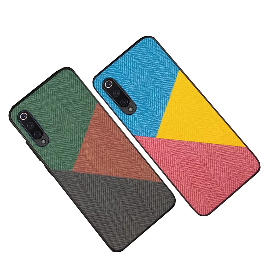 

For Samsung Galaxy A10 A30 A40 A50 A70 Splicing Abstract Protective PU Case Fabric Back TPU Cover Soft Color Matching Shell