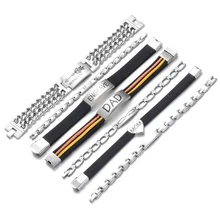 Черные мужские браслеты из искусственной кожи с лазерной гравировкой, модный персонализированный браслет с именем из нержавеющей стали на заказ, подарок для мужчин