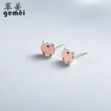 Gemei стерлингового серебра 925 пробы, розовые серьги-гвоздики с глазурью и милой Свинкой для женщин, простые модные вечерние ювелирные изделия