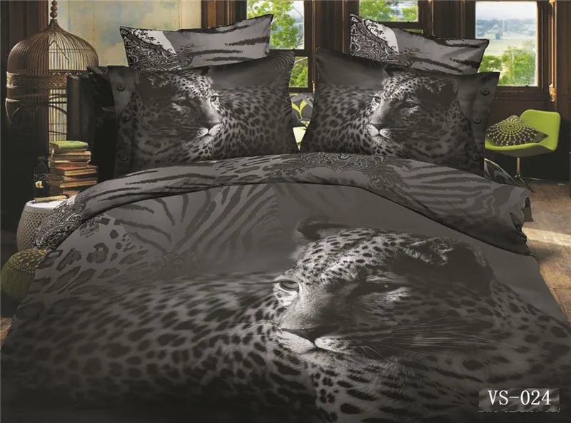 3D Leopard Dark Grey Animal Duvet Quilt Covers Pillowcases Bedding Set 3 Sizes