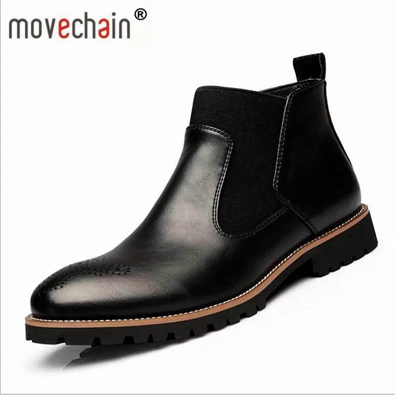 

movechain Fashion Men's Genuine Leather Martin Pointed Ankle Boots Man Punk British Style Chelsea Boot Mens Casual Shoes