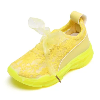 

Children Lace Mesh Breathable Casual Shoes Girls Candy Colour Sports Shoes Princess Lightweight Lace-Up Fashion Shoes AA51346