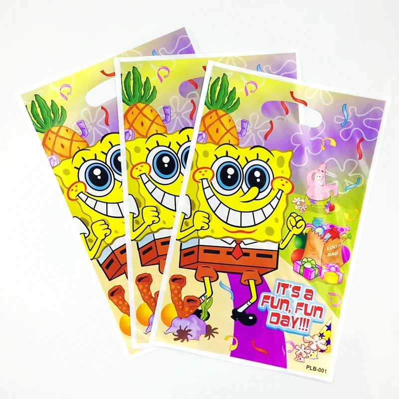 10pcs SpongeBob Theme Bag with Patrick Star Gift Girl Kids Favor Birthday Party Supplies Child Loot Gifts Plastic Storage Bags