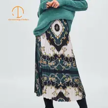 Винтажная летняя Осенняя длинная юбка для женщин в русском этническом стиле, плиссированная эластичная резинка на талии, стильная уличная одежда, модная повседневная драпированная юбка миди