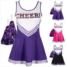 Women Girls Cheerleader Costume Cheer Uniform School Musical Party Halloween Costume Fancy Dress Sports Uniform With Pom Poms metallic color cheerleader pom poms w plastic handle deep pink