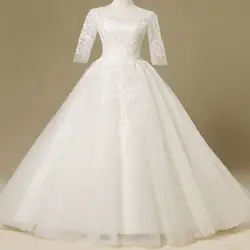 Holievery Половина рукава тюль бальное платье Свадебные платья с кружевной аппликацией 2019 в пол Свадебные платья цвета слоновой кости