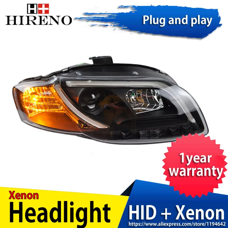 

Hireno Headlamp for Audi A4 B7 2005-08 car Headlight Assembly LED DRL Angel Lens Double Beam HID Xenon 2pcs