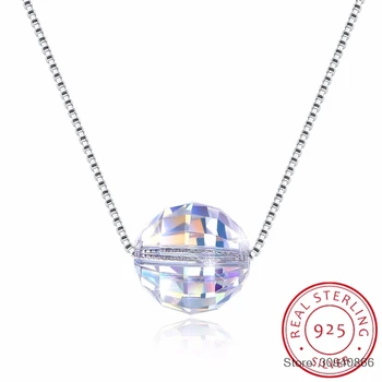 

SMTCAT Crystals From Ball Pendant Necklaces 925 Sterling Silver Beads Necklaces For Women Simple Fine Jewelry