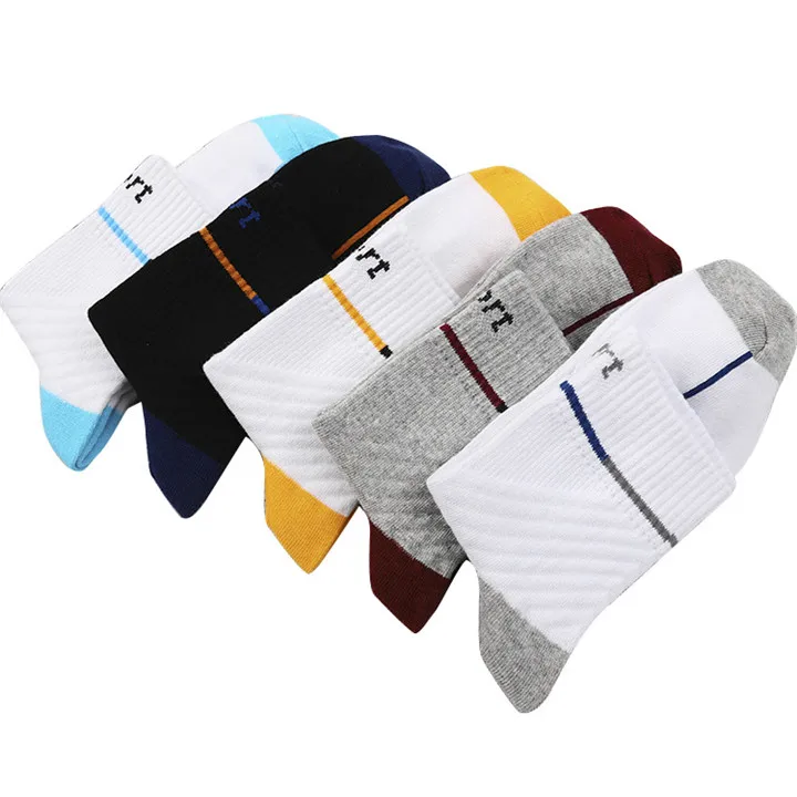 4 Multi Styles Stripe Breathable Men Socks Seasons Cotton Women Socks Middle Tube Weat-Absorbing Sports Short Men's Stock