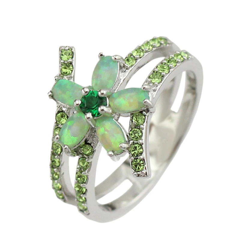 Женские кольца haimi Nice Green Fire Opal Stones CZ в форме цветка Размер 5 6 7 8 9 10 NO. OR845 Бесплатная