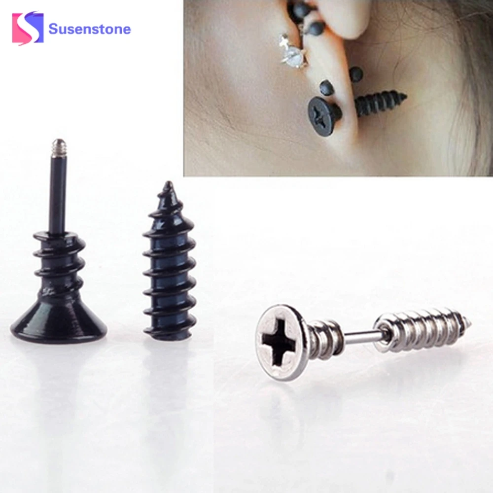 

susenstone 1 Pair New Stud Earrings For Women Men Fine Stainless Steel Earrings Punk Rock Stud Earring Party Jewelry 2018