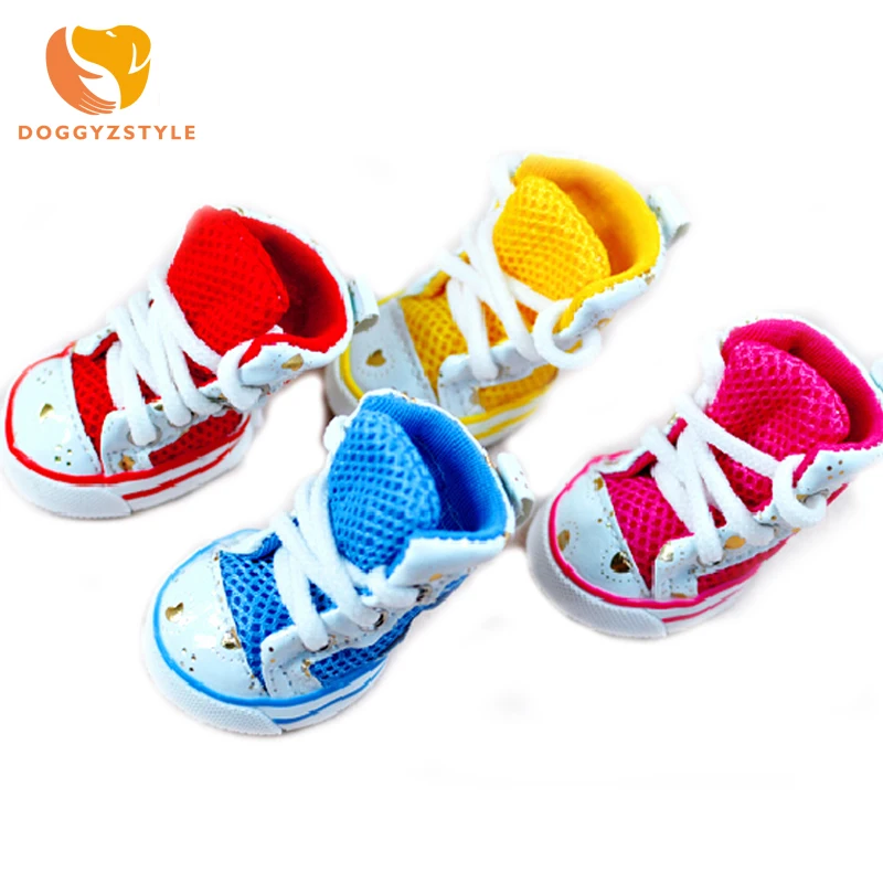 

4PCS/lot Shining Love Mesh Shoes For Dogs Of Small Breeds Summer Breathable Fashion Puppies Non-slip Pet Cats Shoes DOGGYZSTYLE