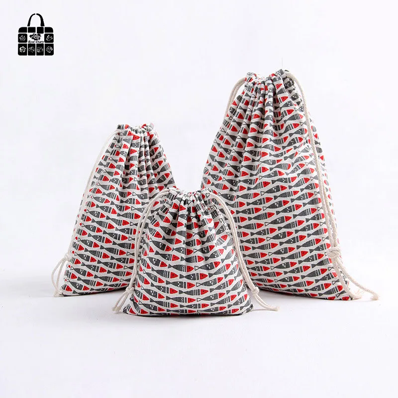 1pcs Cute Cartoon fish 100% Cotton Bunch Pocket Travel Accessories Clothing Toys Storage Bag Organizers Bag Multi-Function Bag