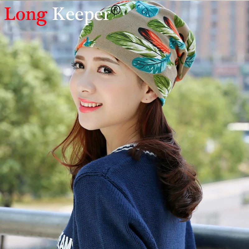 

2016 New Print Women's Hat Scarf Stripped Hip-Hop Beanie Spring&Autumn Warm Cap Women Circle Beanie