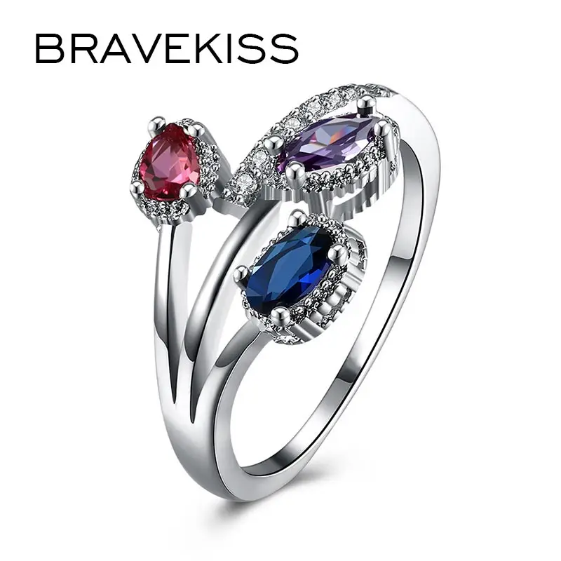 BRAEVKISS 3 камня обручальные кольца для женщин и девушек Свадебные CZ модные